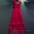 A-Line Backless Sexy Tulle Tiered Bow Pleat Robe de bal rouge